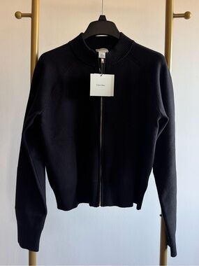Calvin Klein Black Zip-Front Knit Bomber Jacket